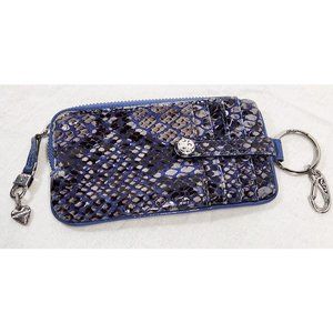 Pre-Owned Brighton Blue Snakeskin Pattern Zip ID Wristlet, Good Condition